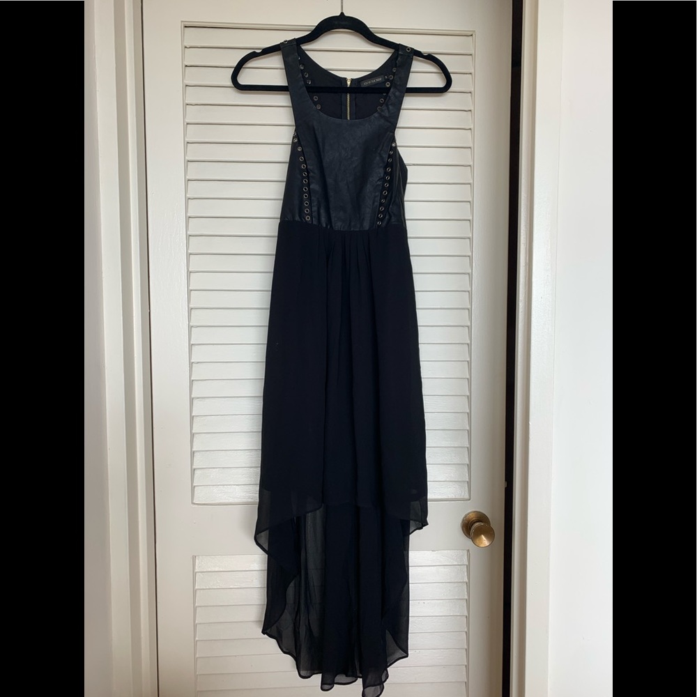 Black leather top high-low dress